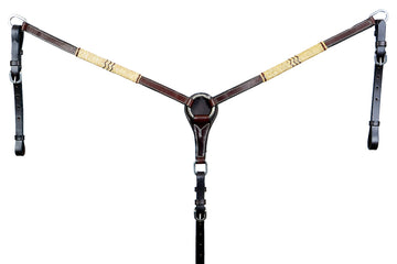 BAR H EQUINE Natural Rawhide Horse Western Leather Breast Collar Brown